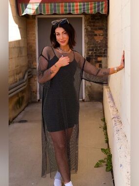 LALA ORIGINAL Mirrorball Mesh Dress 2X 3X Sequin Concert Sheer Maxi Plus Party